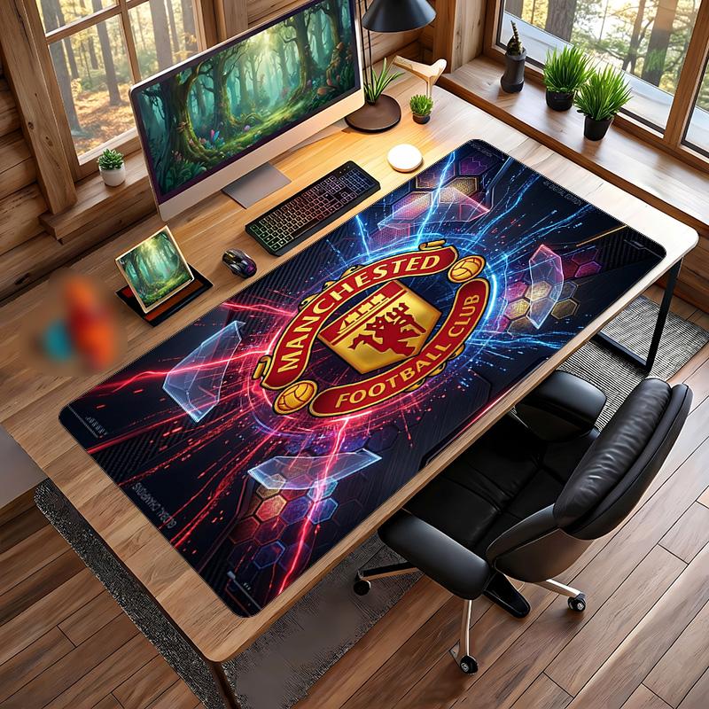 Tappetino Mouse Grande Stampato Manchester United, Tappetino da Scrivania Morbido in Gomma Antiscivolo per Gaming, Decorazione per Ufficio, Laptop, Computer