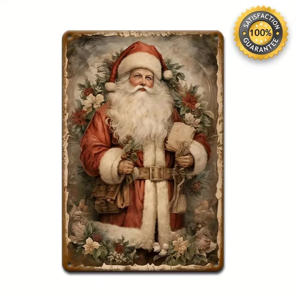 

1PC Vintage Santa Metal Wall Art | Rustic Holiday Decor for Christmas Celebrations | Festive Home Accent with Traditional Charm 20x30cm