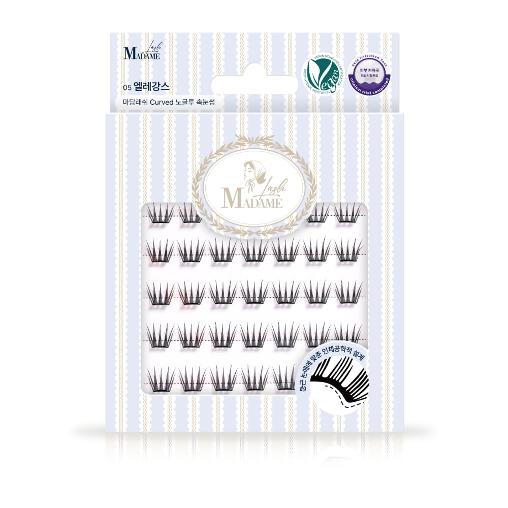 

Madame Lash No-Glue Vegan Cluster False Eyelashes (Partial Use) - Lightweight, Natural Look - Korean Cosmetics (Black, ELEGANCE)