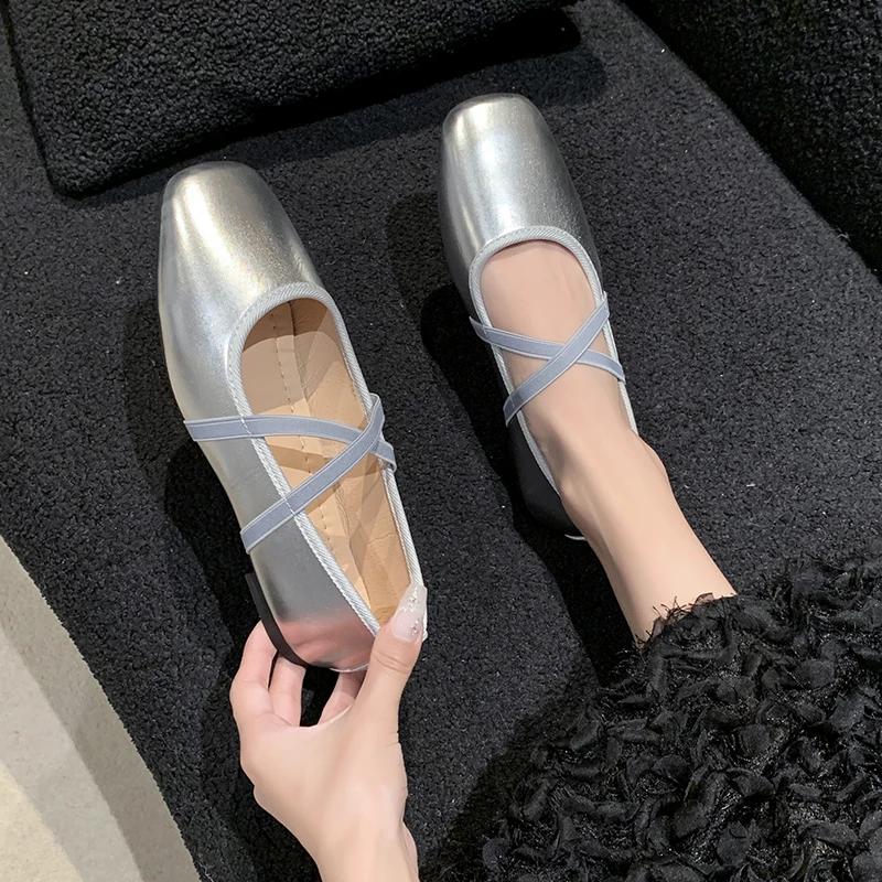 Glitter Silver Bowtie Flats Shoes Women Round Toe Patchwork Plaid Leather Loafers   Flat Shoes Women