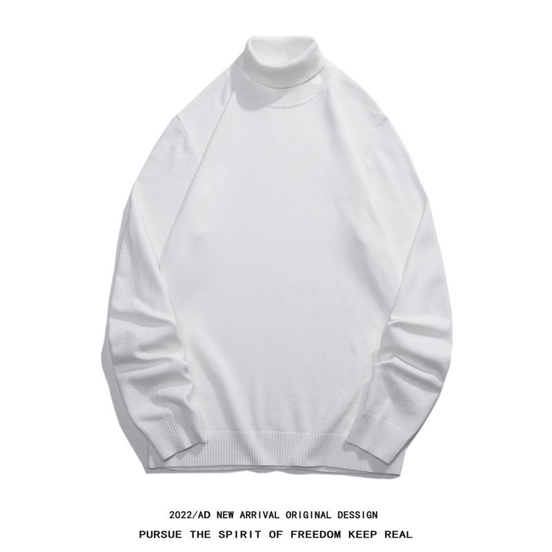 Весна и осень зима ретро простой однотонный свитер с высоким воротником снизу мужской свободный внутренний свитер верхняя одежда повседневная толстовка с капюшоном трикотажный топ M белый