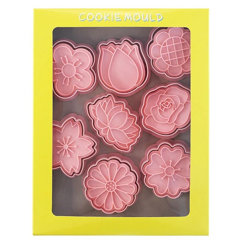 8pcs/set Flower Shape Cookie Cutters 3D Biscuit Mold Cookies Stamp DIY Fondant Cake Sunflower Rose Tulip Mould Pastry Bakeware