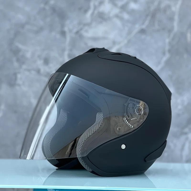 3/4 Open Face Helmet Ram4 Matte Black Motorcycle Helmet Summer Men and Women Jet Scooter Motobike Half Helmets Cascos Para Moto
