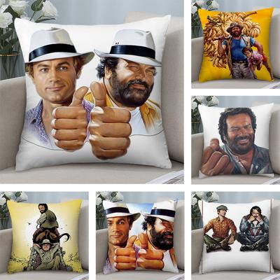 T-Terence Hill und Bud S-Spencer Kissenbezug Kurzer Plüsch Kissenbezüge Sofa Dekorativ Zuhause Beidseitiger Druck Kissenbezug