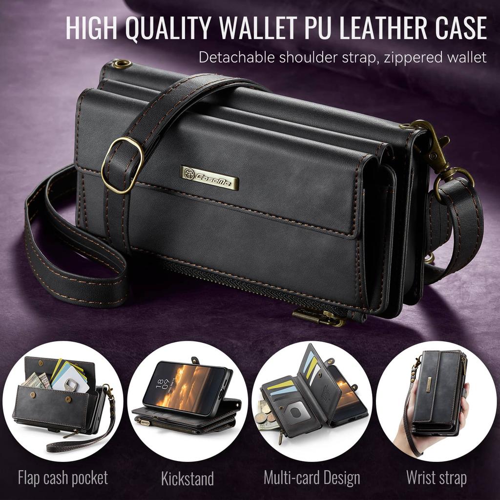 For Samsung Galaxy A57 Wallet Case, RFID Blocking PU Leather Case Kickstand Flip Cover Wrist Strap Zipper Credit Card Holder