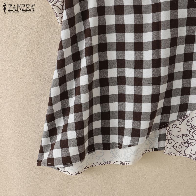 ZANZEA Women Casual Round Neck Summer Short Sleeve Print Blouse