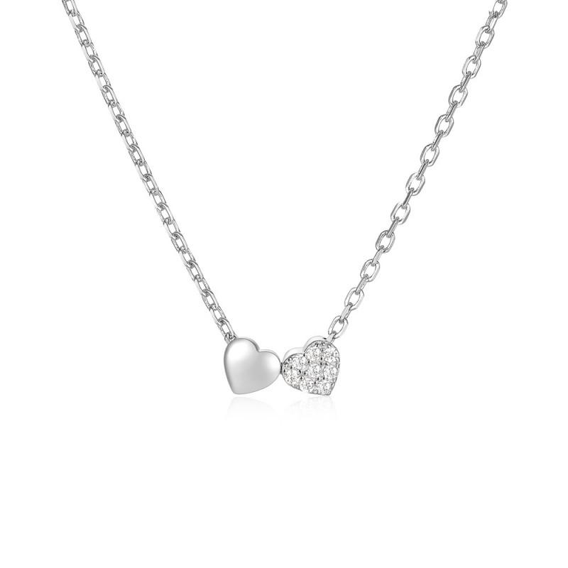 Elegant Sterling Double Heart Pendant Necklace Women Gold Or White Plated Adjustable Chain Length 21-50cm