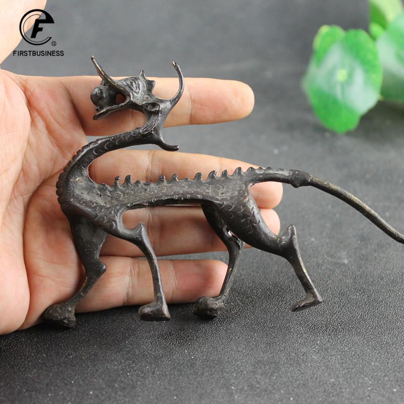 Antique Bronze Mysterious Domineering Dragon Statue Figurine Holder China Mythical Beast Figurines Desktop Decorations Ornaments