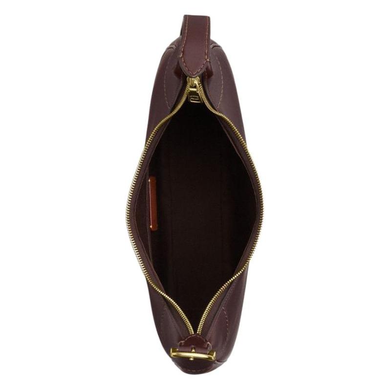 Coach Ella 36 Brand Logo Zipper Closure Calfskin Underarm Shoulder Bag Large Size Women's Espresso Color