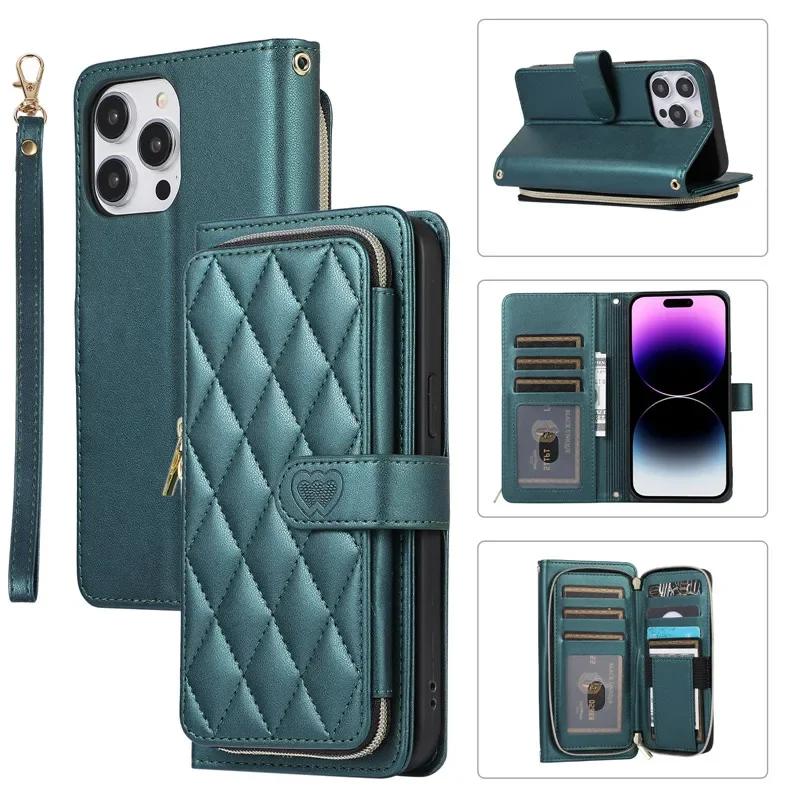 Crossbody Lanyard Zipper Leather Wallet Phone Case for iPhone 17 Air 16E 16 Pro Max 15 14 Plus 13 12 11 X XR XS Wrist Rope Cover