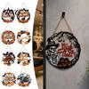 Seasonal Yard Accents Halloween Wooden Wreath Door Hanger Sign, Pumpkin Ghost Black Cat Witch Weatherproof Wall Decorations Bat Patterns, Hanging