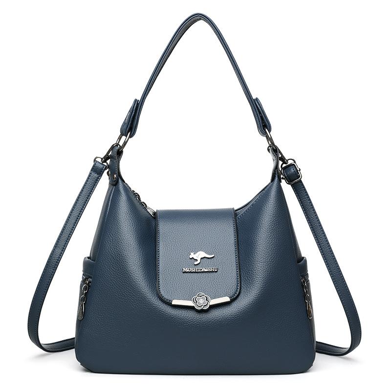 

Мягкая кожаная сумка-багет через плечо женская сумка для мамы среднего возраста большая вместимость сумка кроссбоди синий