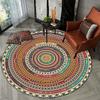 1pc Golden Round Rug and Black Geometric Pattern Carpet Coffee Table Mat Bar Area for Bedroom Living Room Dining Home Decorativ