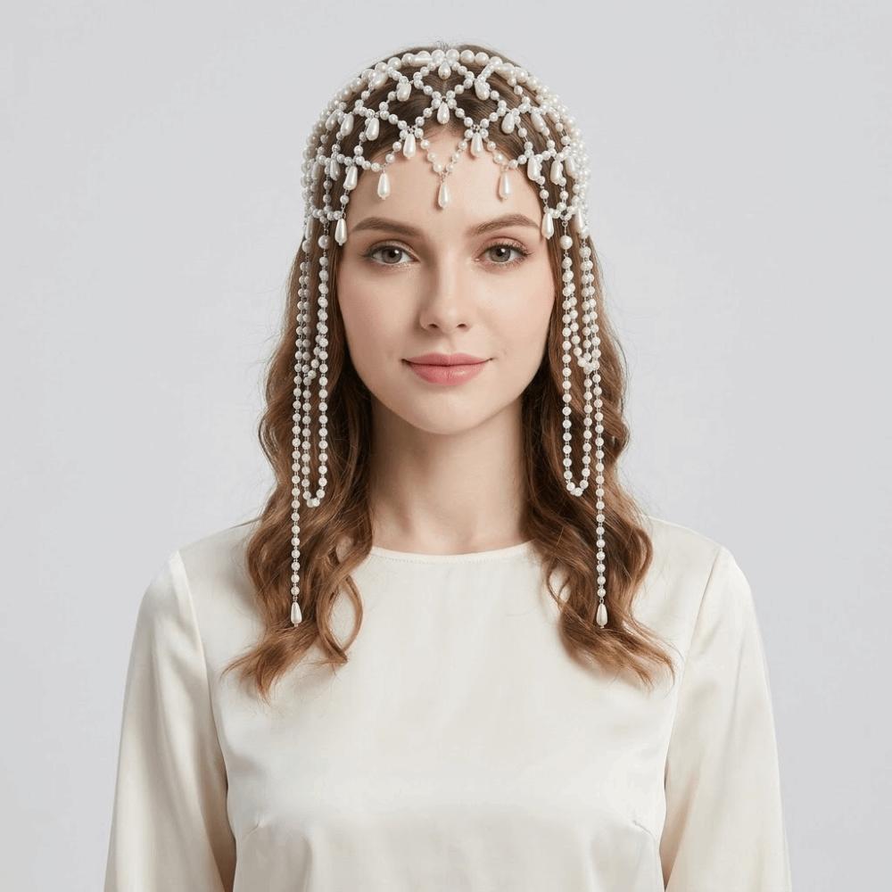 Hair Jewelry Tassel Pendant Forehead Chain Handmade Pearls Chain Headbands Banquet Event