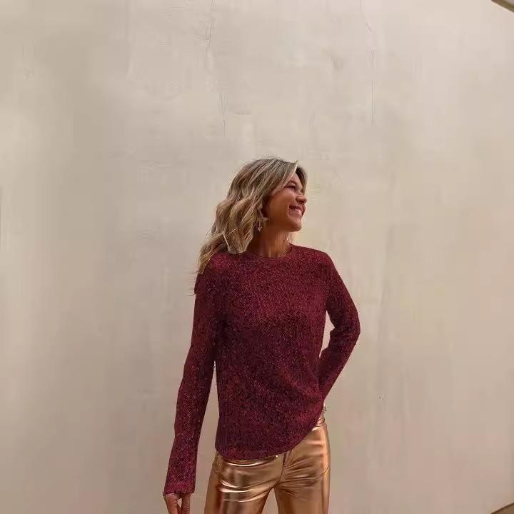 2024 European & American Sequin Mesh Slim-Fit Long-Sleeve Top