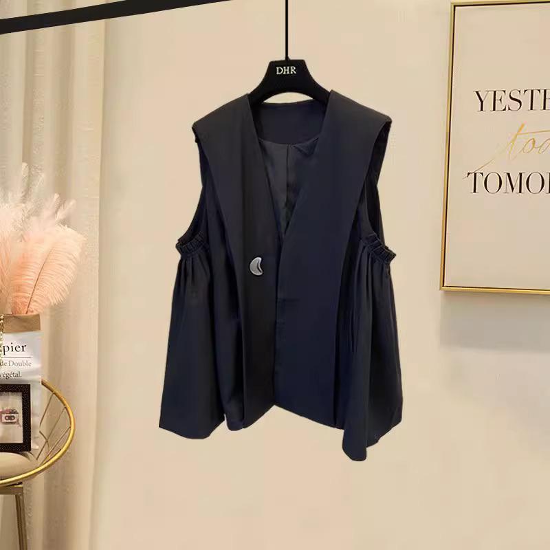 

2023 Жіночий повсякденний комплект з двох предметів великого розміру: Чорний жилет-пальто та сукня M (suggested 80-100 lbs)