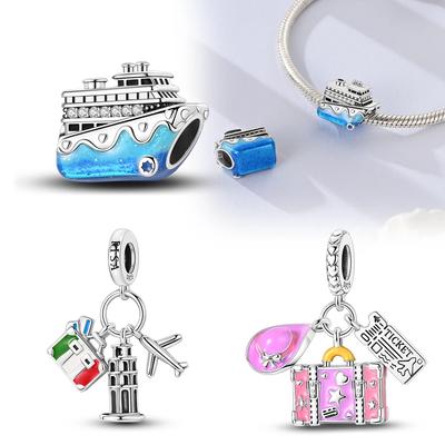 Blue Cruise Ship Beading Beads Copper Plated For Charms Copper Plated Original Bracelet For Jewelry Making