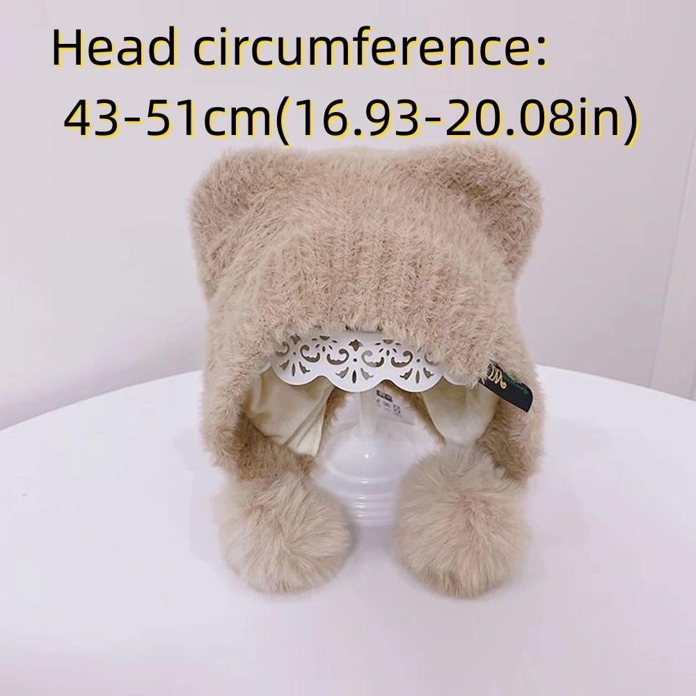 Plush Ear Protection Caps Windproof Cartoon Pompom Hat Soft Earflap Cap  Kids