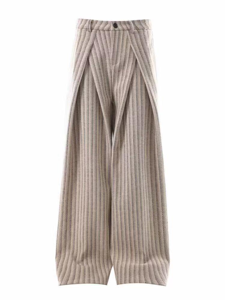 2026 Trend Striped Wool Pleated Casual Pants - Versatile, Simple, Lazy Style