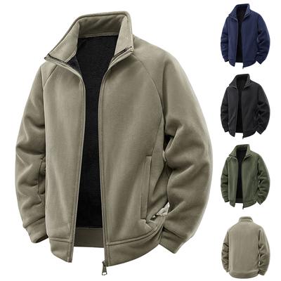 Men‘s Casual Outdoor Solid Color Skirt Zippered Fleece Jacket