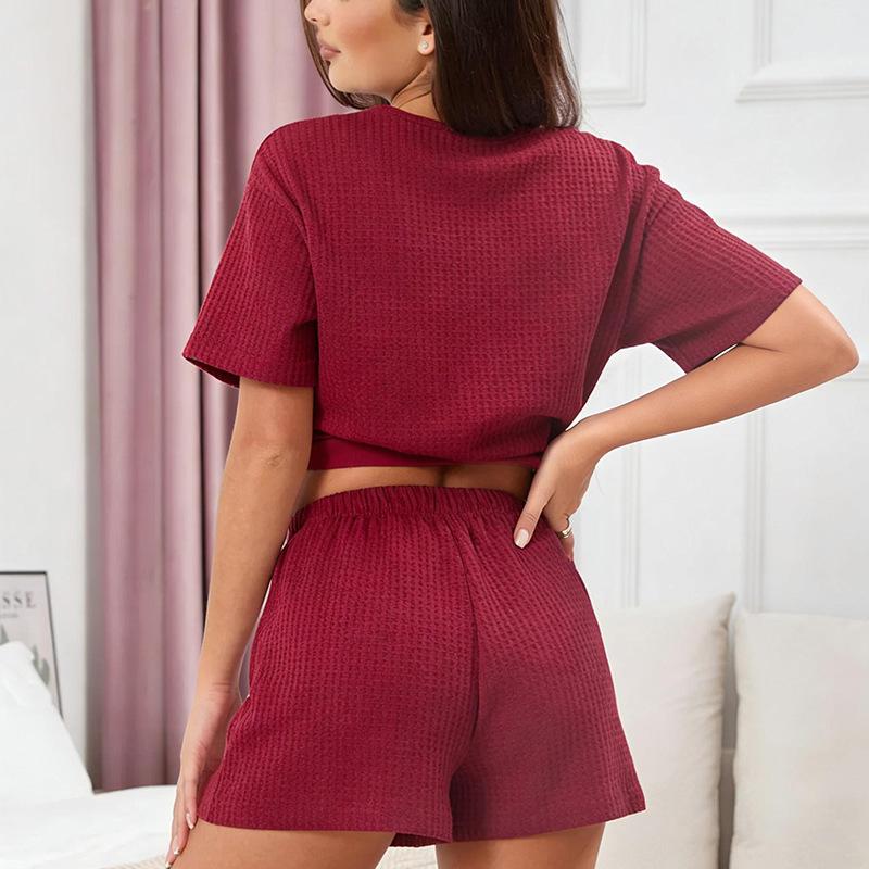 Pajama Style Summer Casual Sports Batwing Sleeve Short Pants Two-piece Set for Ladies' Home Wear