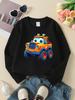 European Sizes Cartoon Monster Truck Girls' Crew Neck Sweatshirt, Autumn Winter, Long-Sleeved, Casual Colors for Young Girls.