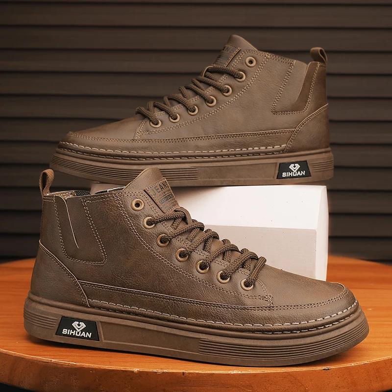 

Зимние хлопковые ботинки в стиле рабочей обуви, высокие, кеды на платформе, ретро британский стиль, с плюшевой подкладкой, теплые, удобные, простые, молодежные, нескользящие ботинки 44 коричневый