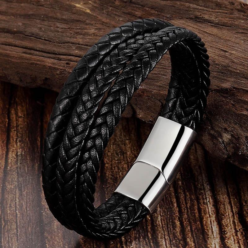 Bracciali alla moda in vera pelle da uomo Bracciali in corda intrecciata multistrato in acciaio inossidabile per gioielli da uomo e donna