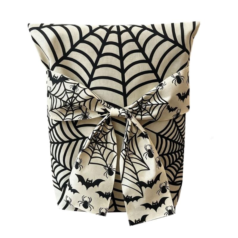 Front Tie Chair Back Slipcover Washable Polyester Chair Cover with Decorative Detail, Pull-Over Placement and Folding for Storage