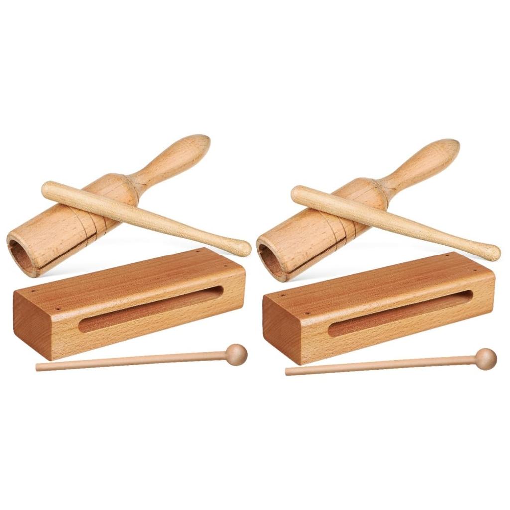 Totority Set of 4 Orff Musical Instruments Makara Wood Sounder Mokuo Zen Taiko Handheld Rhythm Wood Block Clapper Pro Temple Wood Block Wood Rhythm