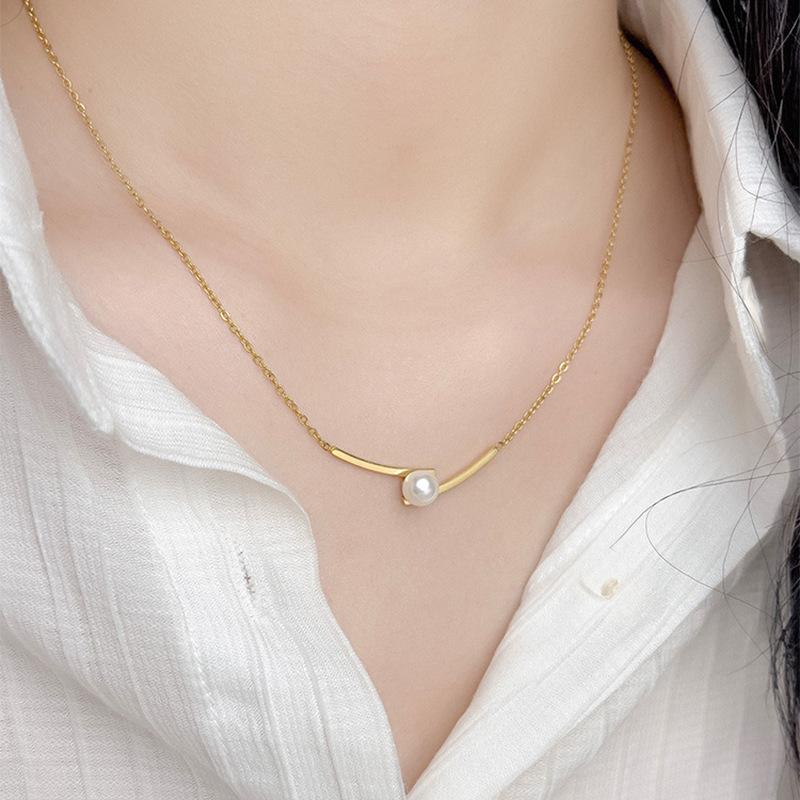 Simple Pearl Necklace For Women Summer Choker Light Luxury Fashion Jewelry Titanium Steel Necklace