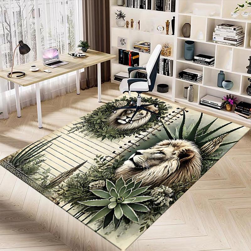 1PC Lion Plant Non-Slip Floor Carpet Compatible for Office&Living Room&Dining room - Flat-Weave Machine- Soft & Pattern-E285