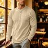 Men’s Stand-up Collar, Multi-Pocket, Breathable Knit, Loose-Fit, Stand-up Collar, Commuter-Style, Henley, Long-Sleeved