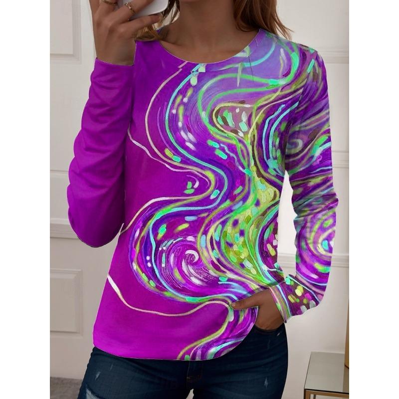 Women's T-shirt 3D Art Painting Abstract Print Fashion Long Sleeve Round Neck Regular Top Holiday Weekend Spring Autumn