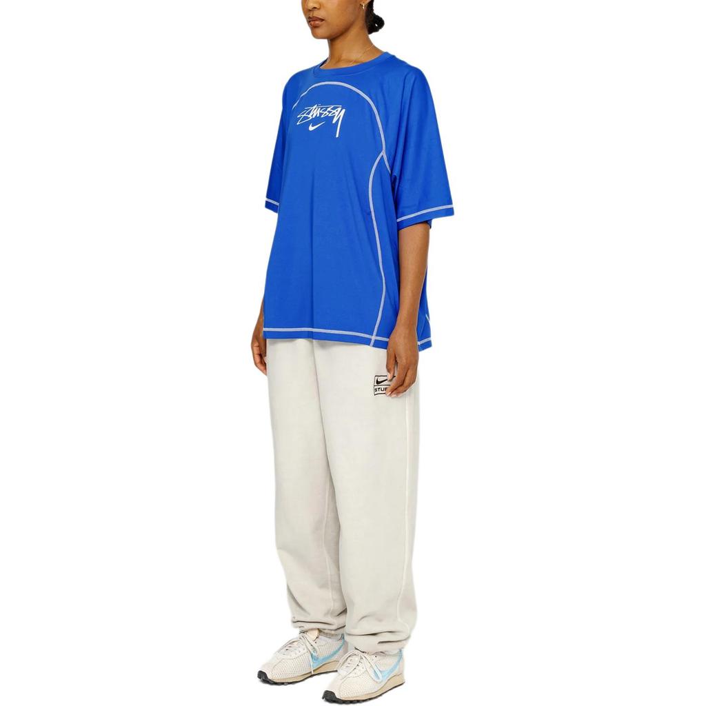 Nike X Stüssy SS24 Alphabet Logo Bequemes Locker sitzendes Rundhals-Kurzarm-T-Shirt Unisex-Oberteile Blau FZ5756-405