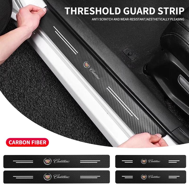 4Pcs Car Accessories Door Sill Scuff Plate Decor Carbon Fiber Stickers For Cadillac Escalade CTS ATS SRX STS XT5 XT4 XT6 XTS CT4
