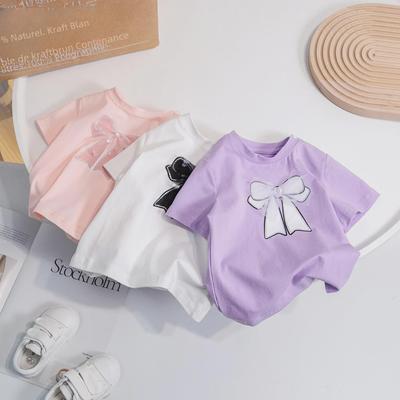 2025 Summer Kids' Korean Cotton Bow T-Shirt – Fashionable & Cute for Girls