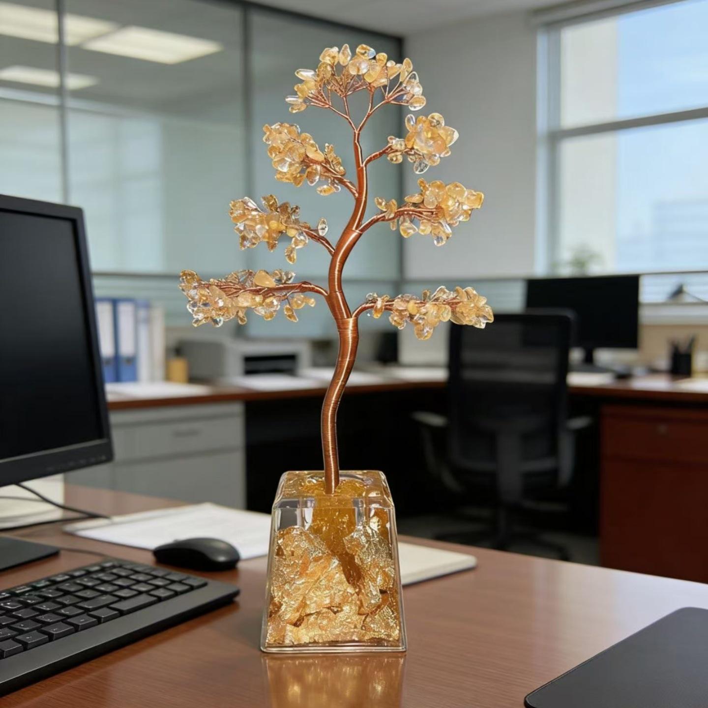 Citrine Crystal Money Tree Ornament for Home or Office Decor