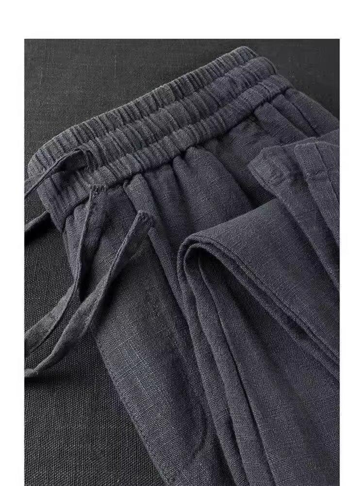 Men's Lightweight Cotton Linen Straight-Leg Sports Pants - Summer Versatile Style for Teens and Adults