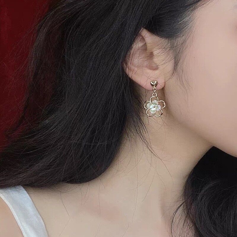 Cherry Flower Blossoms Flower Stud Earrings Gold Color Ear Studs Women's Fine Jewelry Mother's day Birthday