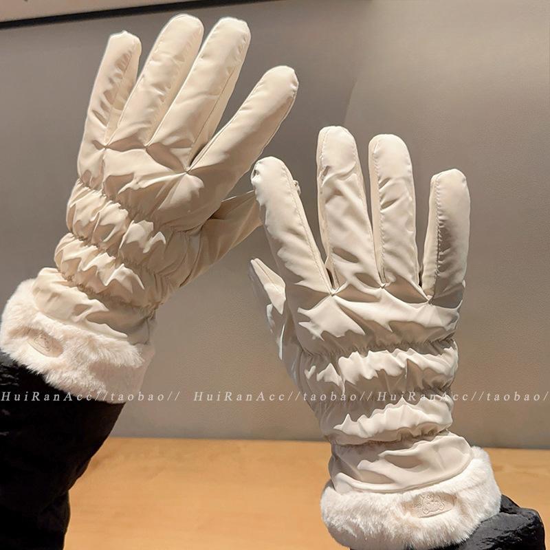 Warm Gloves for Women In Autumn and Winter Korean Cute Touch Screen Riding Electric Bike Cold Proof Plus Velvet Thickened Windproof Cotton Gloves