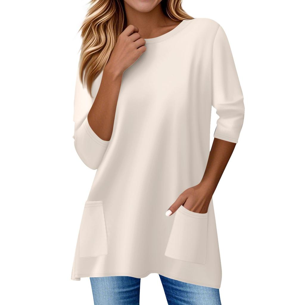 Tunica da Donna a Vestibilità Larga con Maniche a 3/4 e Tasche Frontali Morbido Pullover per Uso Quotidiano Casual