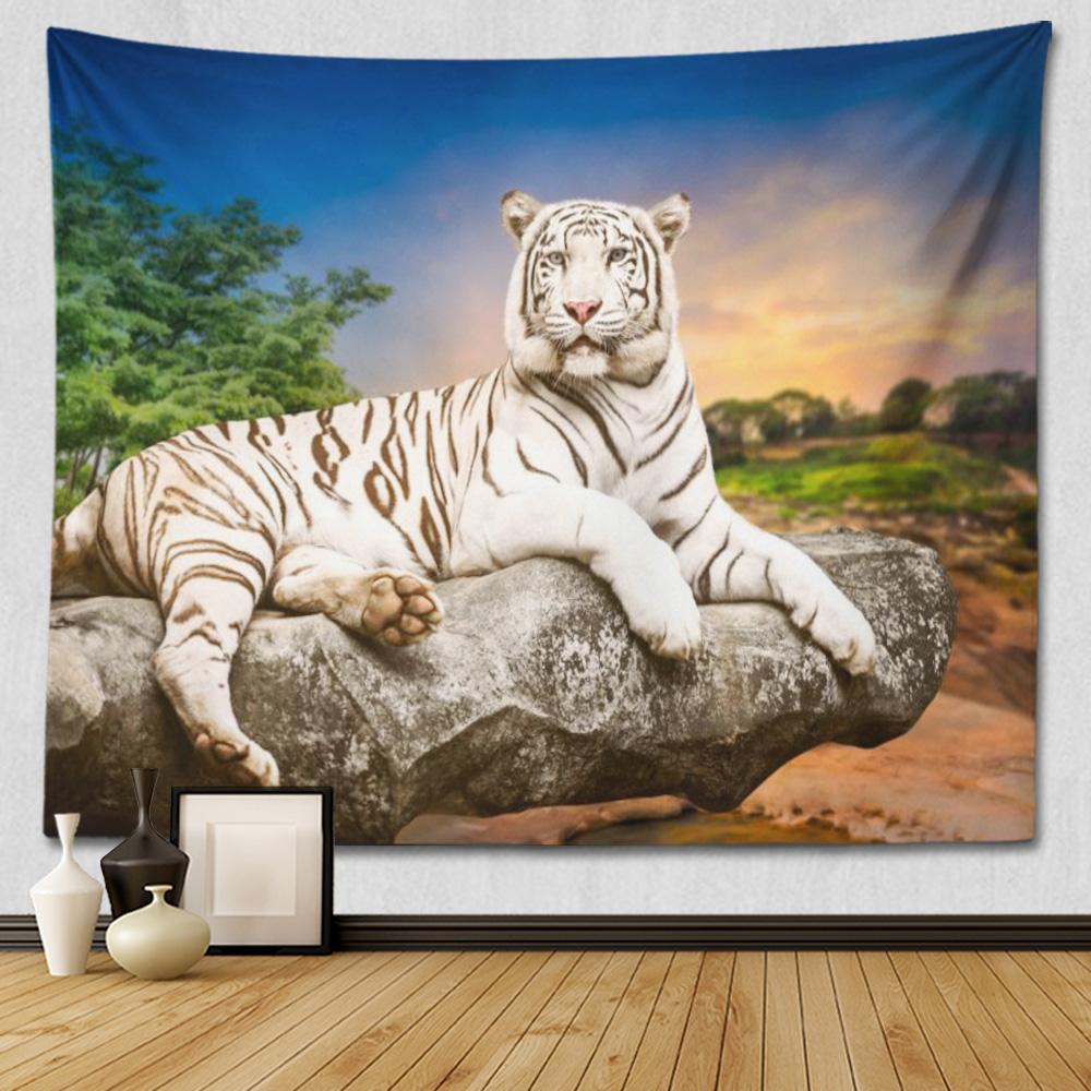 Jungle Wildlife Tiger Tapestry Cool Woodland Animal Print Tapestries Tropical Rainforest Theme Wall Hanging For Kids Boys Girls