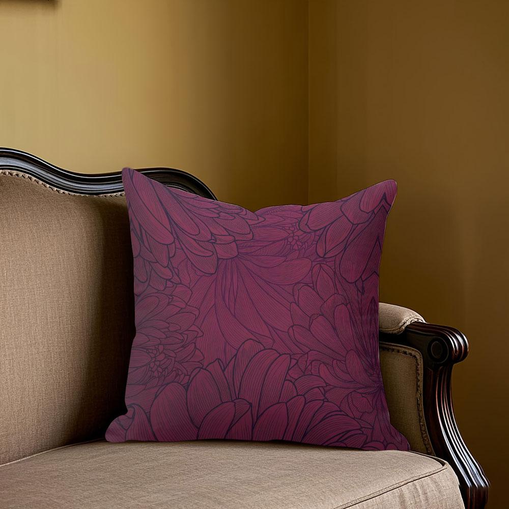 Burgundy Petal Square Jacquard Pillow Cover for Sofa Office Waist Cushion Cover Home Decorative Pillowcase