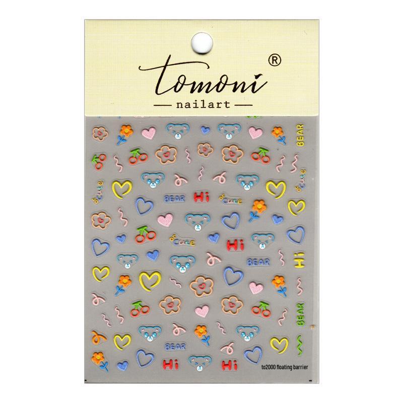 3D Embossed Nail Art Stickers: Heart, Lines, Letters & Japanese Cherry Blossoms Tomoni Cute Graffiti [Up to 2000 Embossed]