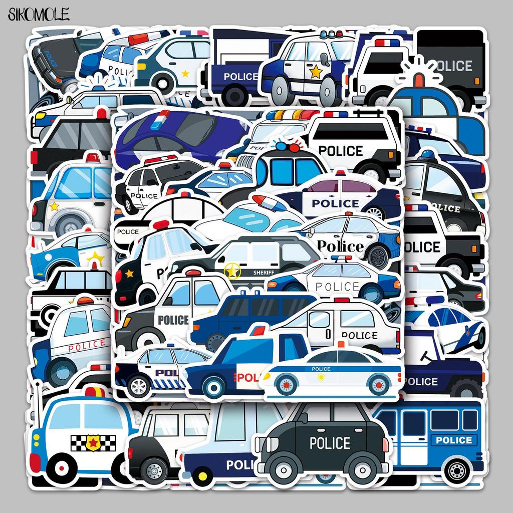10 30 50pcs Cute Police Car Stickers Cool DIY Children Toys Laptop Suitcase Skateboard Guitar Cartoon Graffiti Sticker Kid Gift