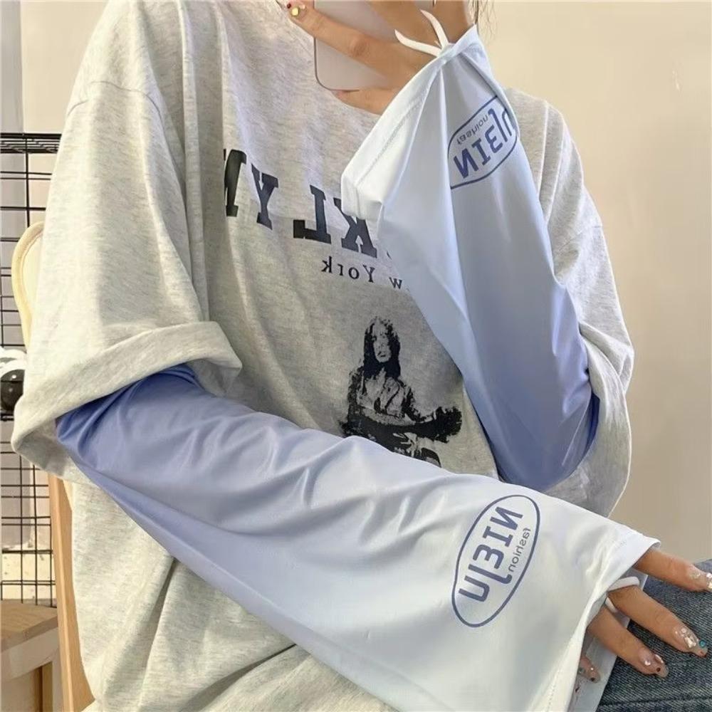 1pair Loose Fit Sun Protection Sleeve Ice Silk Arm Sleeves New Trumpet Sleeve Summer