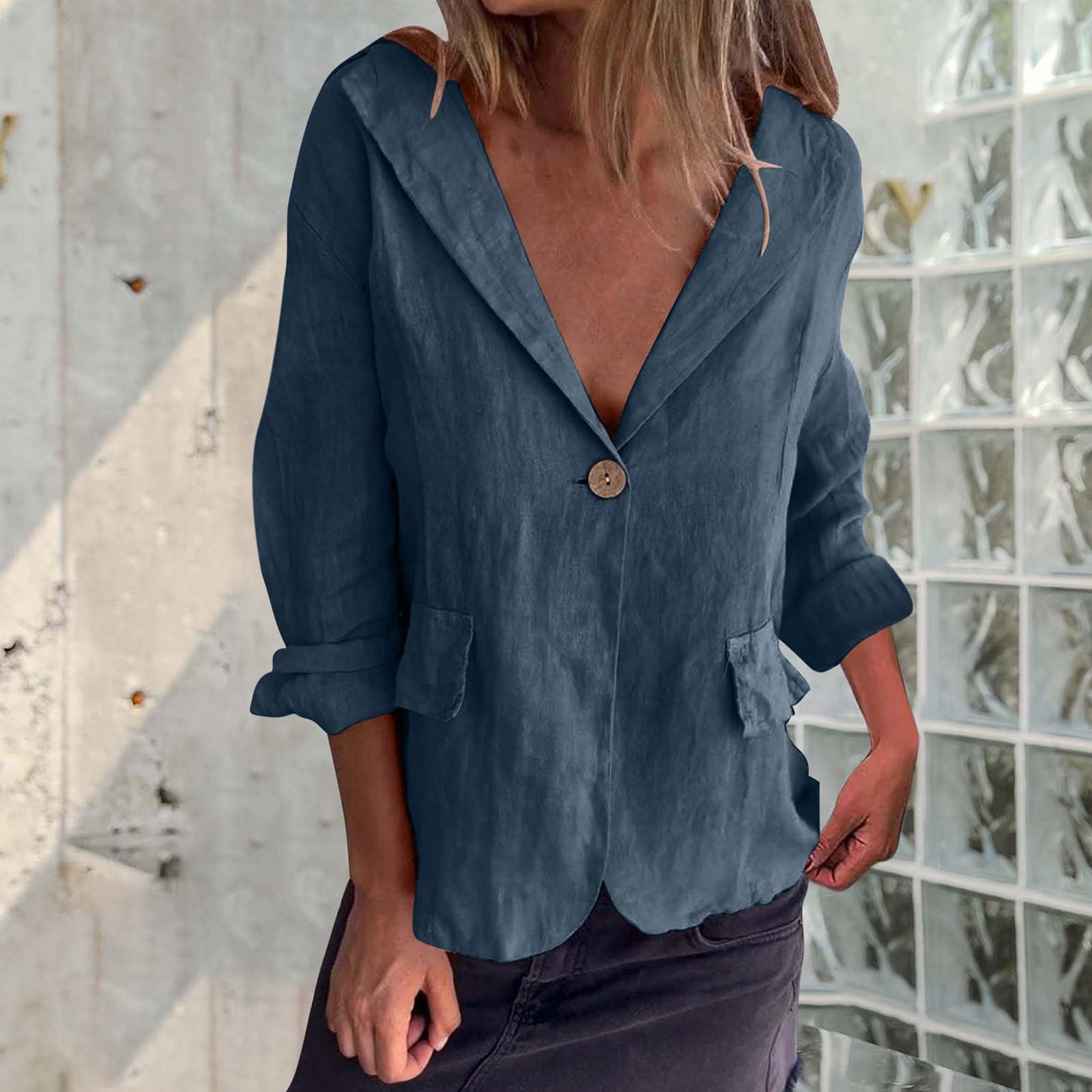 

Женская Мода Повседневный Свободный Однотонный Пиджак с Пуговицами и Воротником-Стойкой L синий