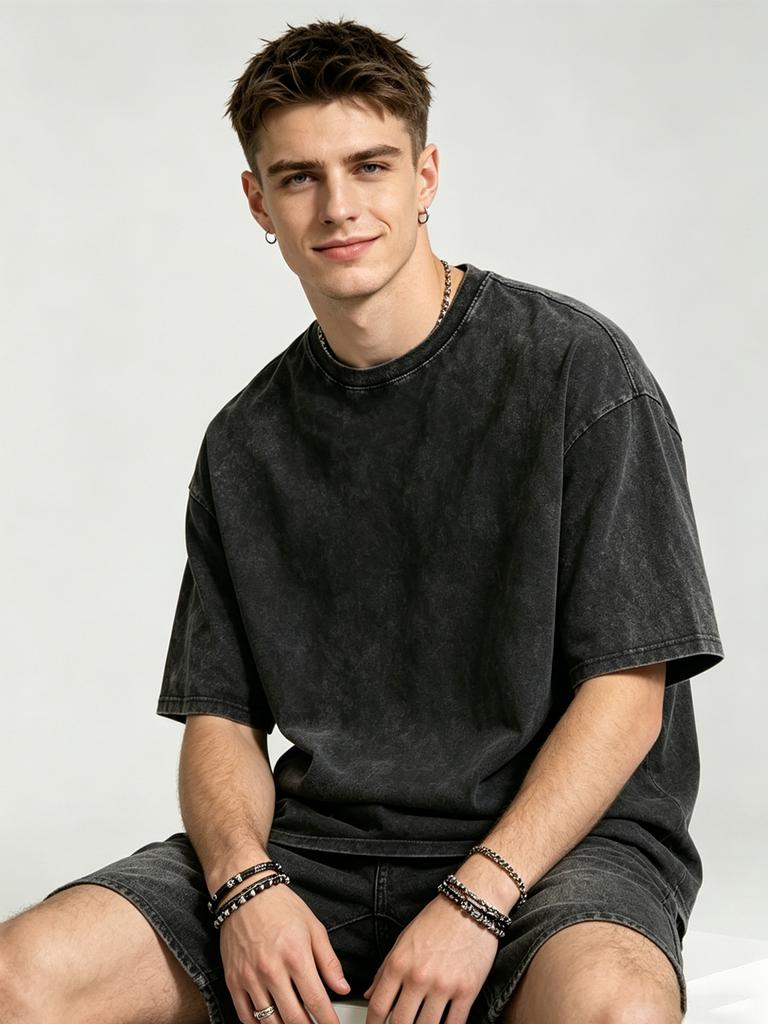 Tričko s kyselinovým praním Potisk Retro Punkové tričko Pro muže Ženy Dospělé 100% Bavlna Harajuku Ležérní Volné Streetwear