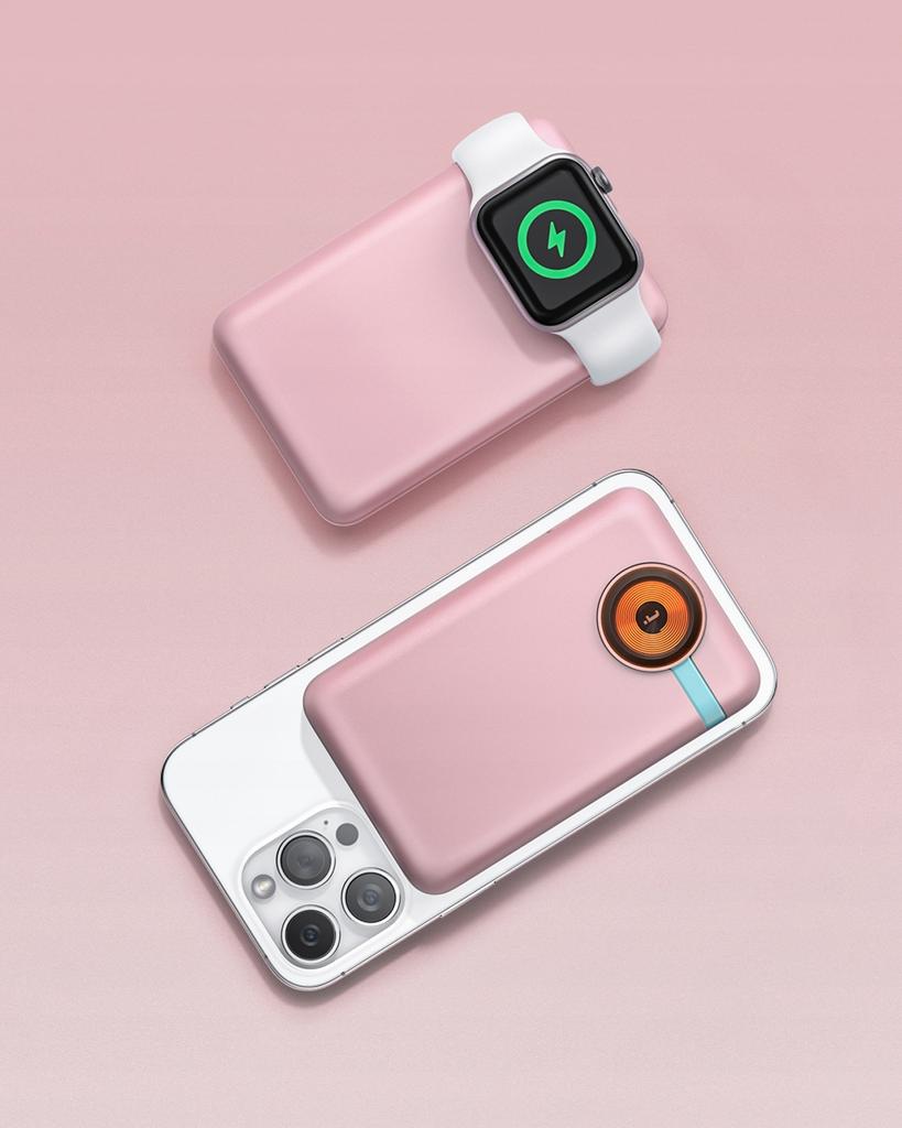 Innostyle Powerduo 2In1 Fast Induction Powerbank For Magsafe Watch 10000Mah Pink